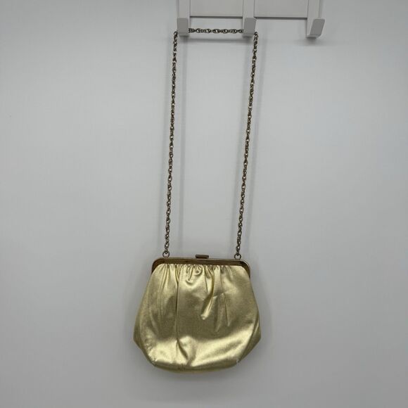 Ande Vintage Gold Metallic Evening Bag Crossbody Chain Strap Formal USA Clutch - Picture 8 of 13